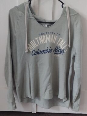 Multnomah Falls Columbia River Graphic Hoodie Sweatshirt - Sage Green Size Small